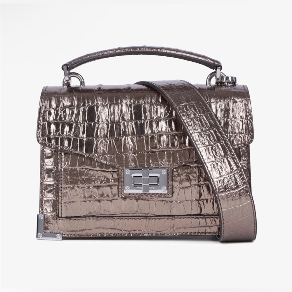 NWT- The Kooples Emily Metallic Crocodile Embossed Handbag